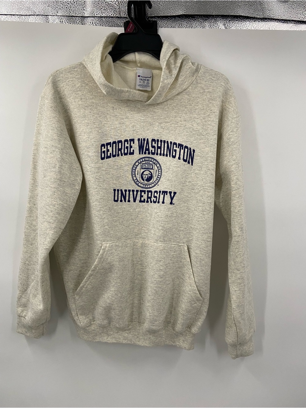 George Washington University hooded Sweatshirt Champion Cream size YXL (14-16)